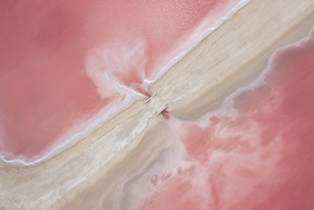 Las Coloradas salt mines in Yucatan. In these pink water lagoons is one of the most important salt generating plants in the country. 