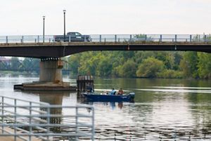 A fishing vessel on the Saginaw River in downtown Saginaw. 