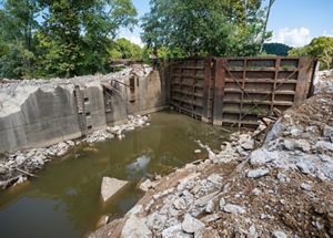 The Lock in the process of demolition. 
