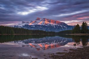 Sunset at Two Jacks Lake in Banff National Park.