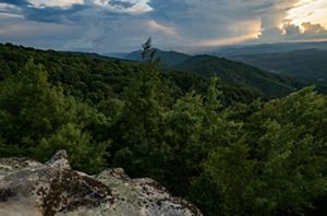 An aerial view of the rolling Appalachian mountains. 
