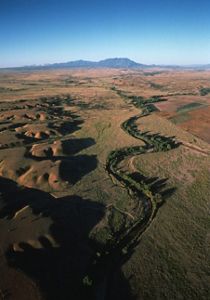 Aerial view of San Pedro River Arizona looking south