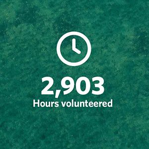 Icon showing a clock, 2903 hours volunteered
