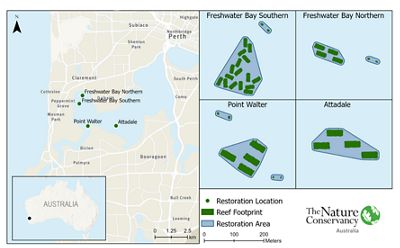 Map of reef restoration locations
