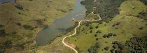 Aerial view of the deforested topography surrounding Cachoeira Reservoir which is now set to be included in a massive tree planting project. The reservoir and surrounding watershed is part of Brazil's Cantareira system (the largest system of public water supplies in Latin America) which provides fifty percent of Sao Paulo's drinking water. 
