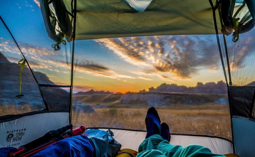 View of South Dakota Badlands from inside of a tent.