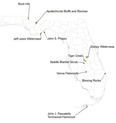 Map of TNC Florida Research locations. 