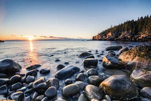 Rocky beach sunset.