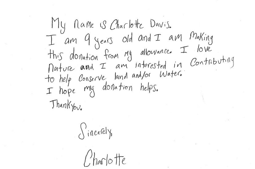 Handwritten letter from 9-year-old Charlotte Davis.