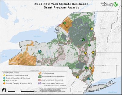 A map of NY with the 2023 winner plotted. 