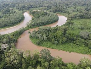 An aerial view of a winding river.