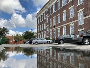 a flooded parking lot