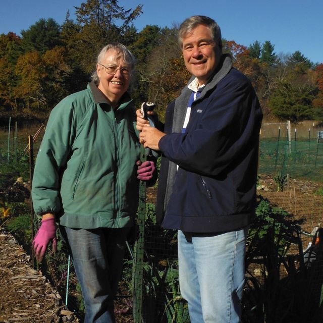 Neal and Betty at the community garden they manage in Medfield, Massachusetts.