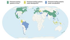 Fonte: Emissions Trading Worldwide, 'The state of play of cap-and-trade em 2021,' Relatório da International Carbon Action Partnership (ICAP) 2021