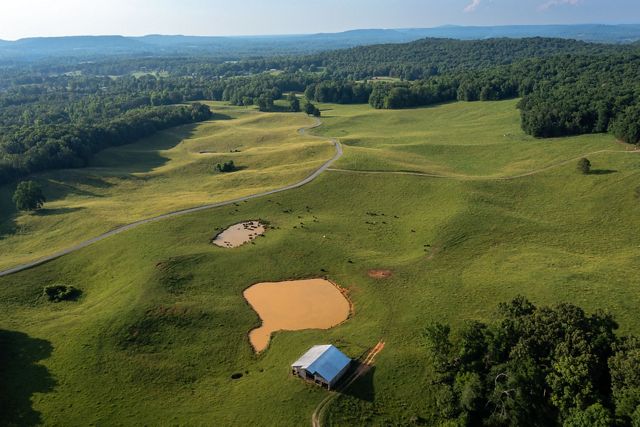 An aerial view of a sinkhole plain in Warren County, Tennessee, reveals how the landscape is shaped by the region’s groundwater.