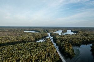 Aerial view of the Roanoke River.