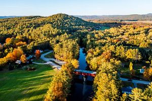 Aeral image of roads crossing the Ashuelot River.