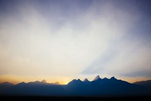Smoky skies from wildfires at sunset at Grand Teton National Park.