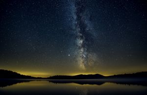 A panoramic view of night time at Follensby. 