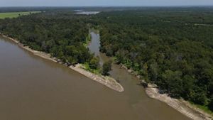 Aerial image of Loch Leven and the brown Mississippi River.