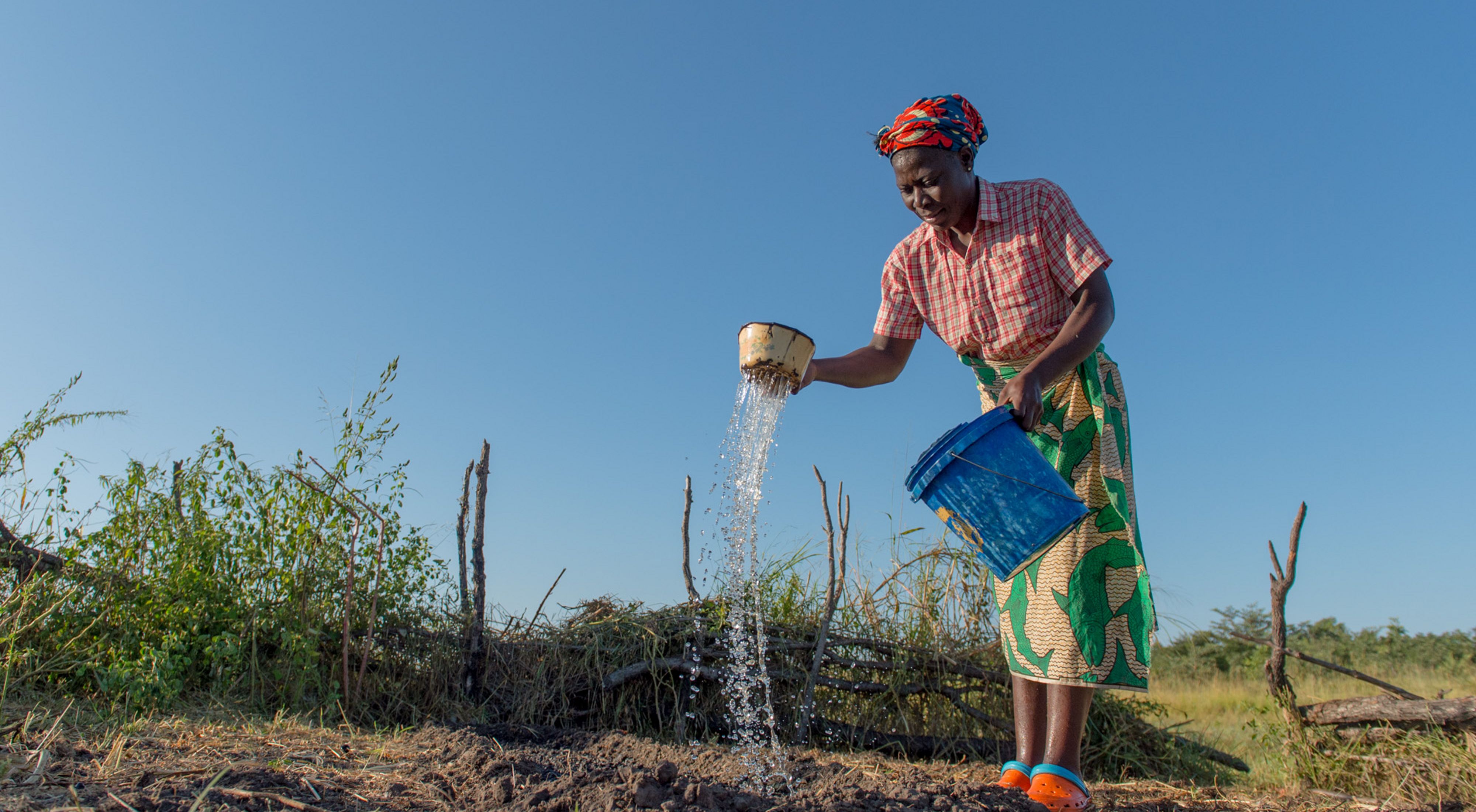 Charity Siankuku tending to her garden near Kapunda Village, Mulobezi, Zambia.