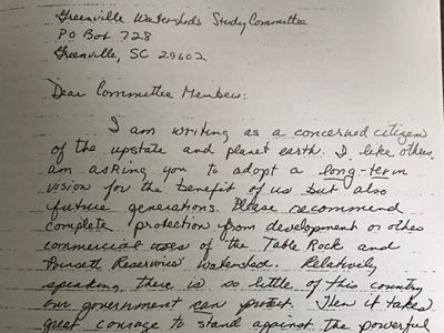 A letter from a concerned citizen calls for protection of the Greenville Watershed.