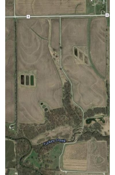 An aerial photo of the Franklin farm taken in 2015, now with three constructed wetlands.