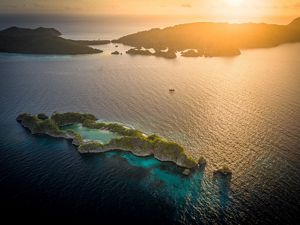 A reef in Raja Ampat during sunset. 
