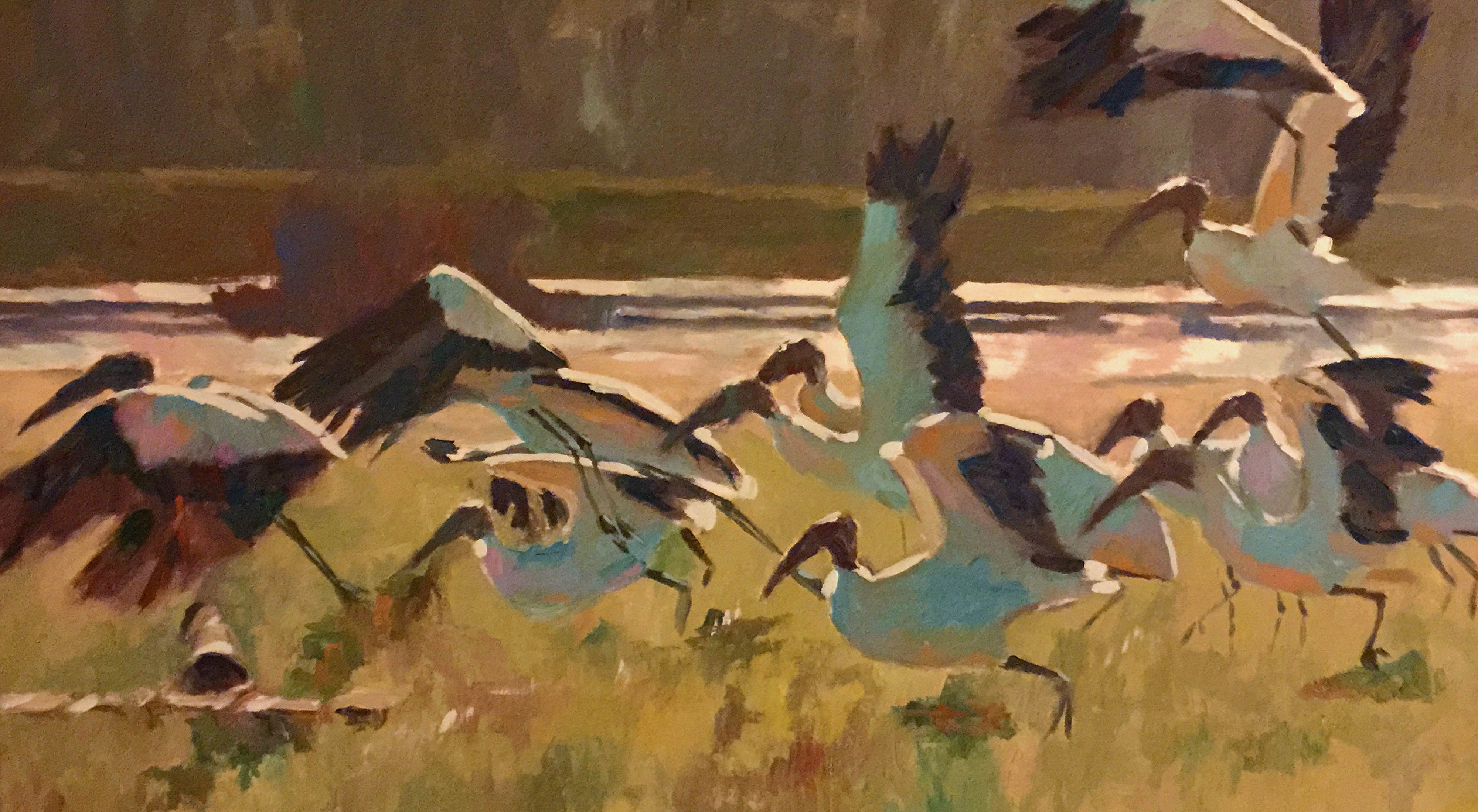 Wood Stork Painting by Jim Rothnie