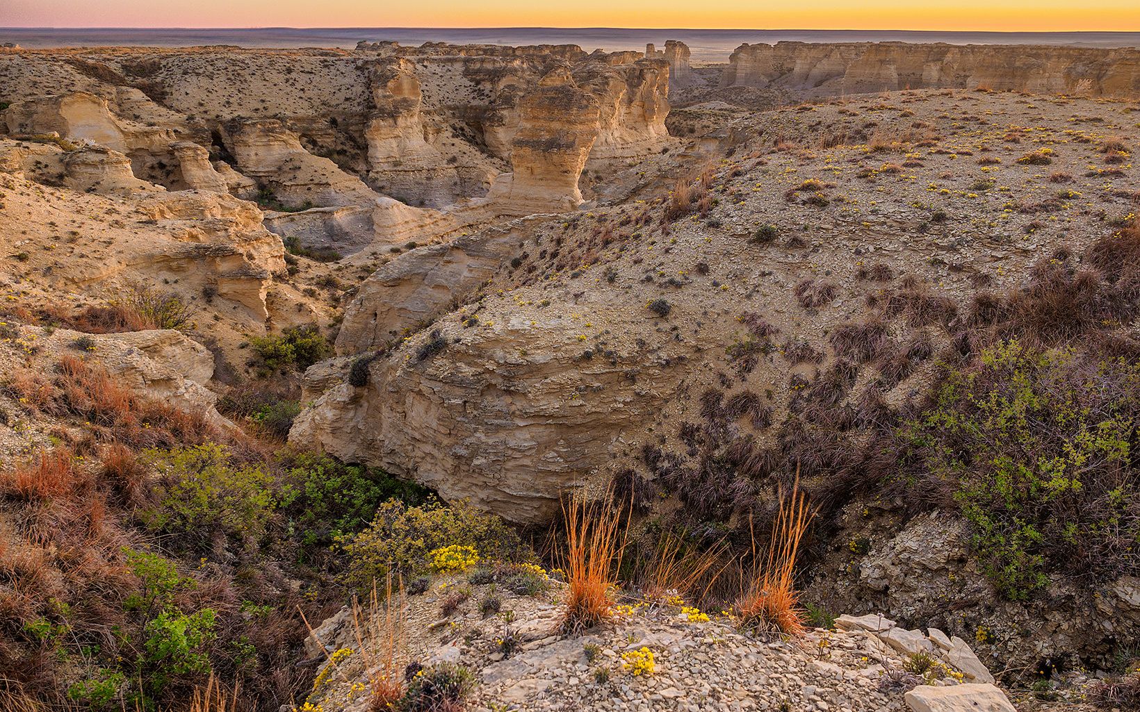 
                
                  Niobrara Chalk Formations The iconic Noibrara chalk formations in Little Jerusalem Badlands State Park were formed 85 million years ago, when the area was covered by the Western Interior Seaway.
                  © Bruce Hogle
                
              