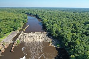 Aerial view of Lock and Dam 1 on the Cape Fear River. 