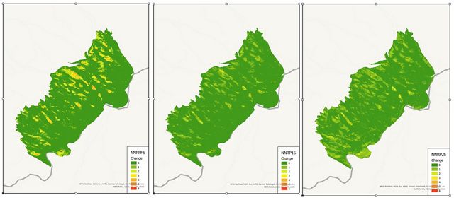 NDVI Map of a Controlled Burn from immediate post-burn to 2 years post-burn, with patches of orange and yellow showing desired outcomes of the burn.