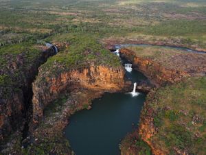 An aerial view of a gorge in The Kimberley, Western Australia