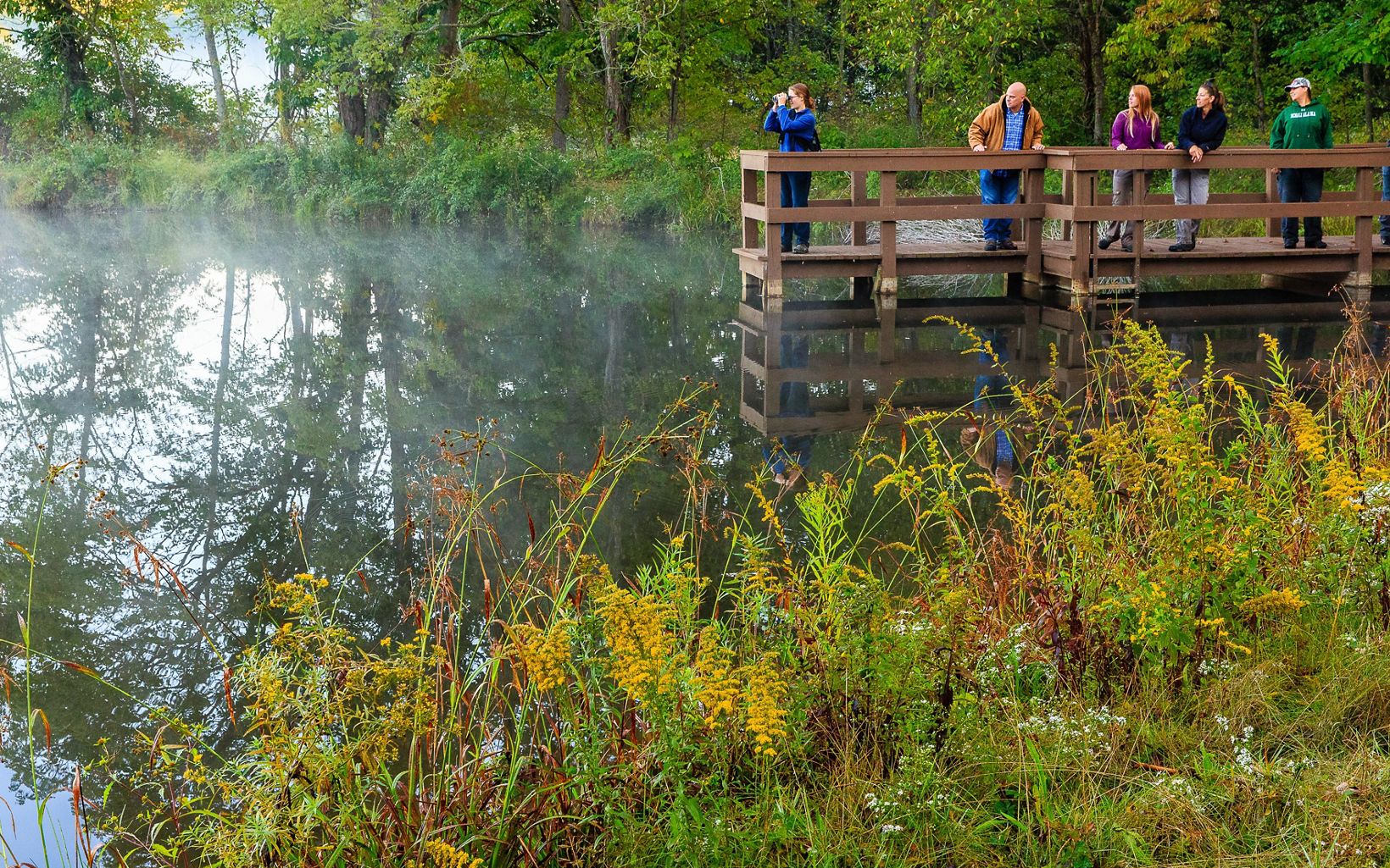 Hiking Scenery Bliss Pond Overlook at Morgan Swamp Preserve doubles as a great bird-watching nook. © Kent Mason