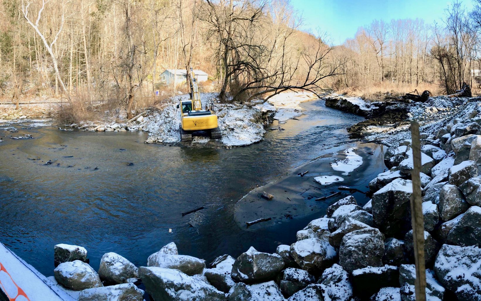 
                
                  Removal Nearly Complete With removal nearly complete, work begins on stream banks and habitat features. 
                  © Sally Harold/The Nature Conservancy
                
              