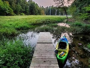 kayak tied up to a dock.