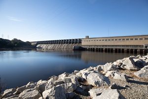 B. Everett Jordan Dam on the Cape Fear River on a clear day.
