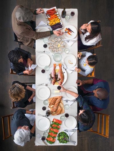 A table is set with foods grown or produced by some of the TNC partners who are working to make food more sustainable, New York City.