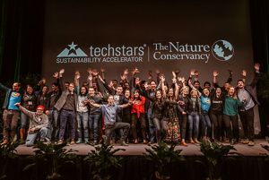 Group shot of all ten startups at the Techstars and TNC Sustainability Accelerator demo day 2019