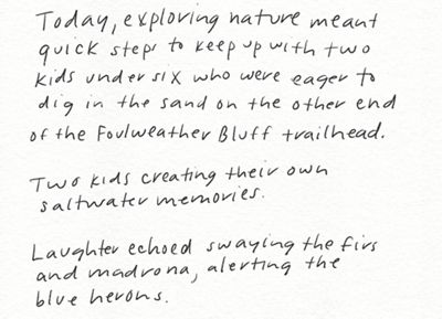 Illustration showing words written in a field guide.