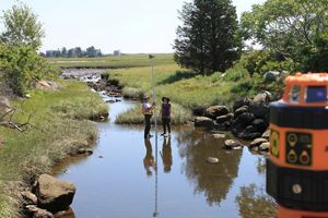 Workers take measurements in a tidal stream.