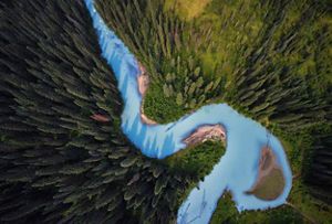 Aerial view of Holmes River, British Columbia.