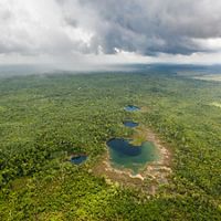 An aerial view of the Cara Blanca Pools 16, 17, 18, 19 in Belize's Maya Forest