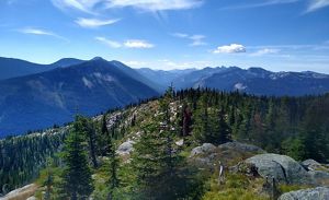 View of forested mountains.