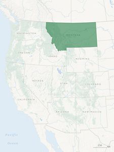 United States Western Drought Map with Montana highligh