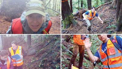 Four photos taken on wildlife cameras of members of the field research team.