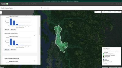 Screenshot of a watershed highlighted in green on the stormwater heatmap.