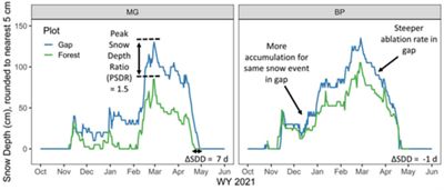 Two graphs side by side that show snow depths.
