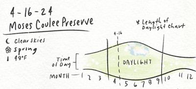 Illustration of words and a graph written in a field notebook.