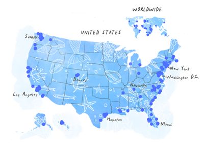 A map of the United States showing the locations of BIMS members.
